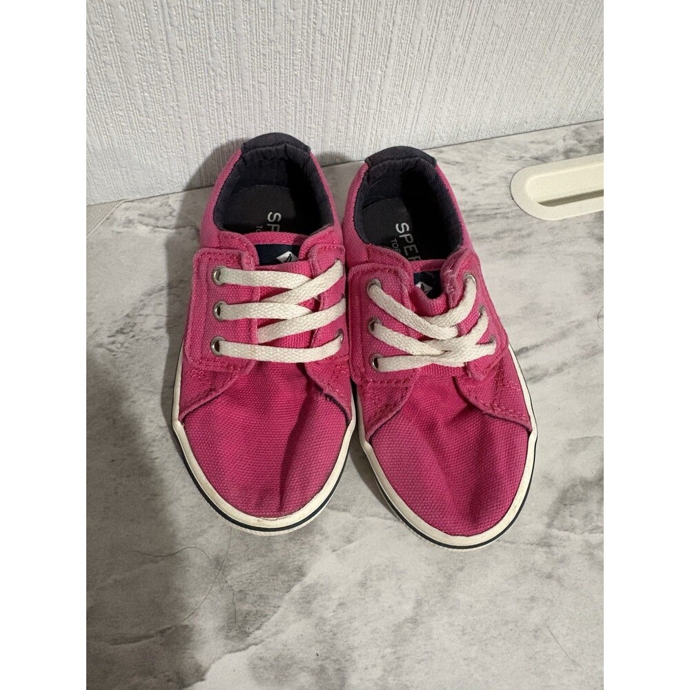 Sperry Pink Canvas Shoes Hook & Loop Preppy Summer Easy On Spring Toddler Baby 7